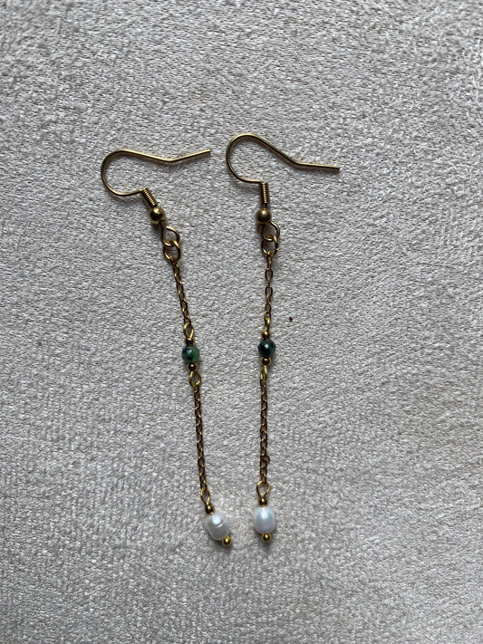 Earth Epidote Zoisite Drop Chain Earrings