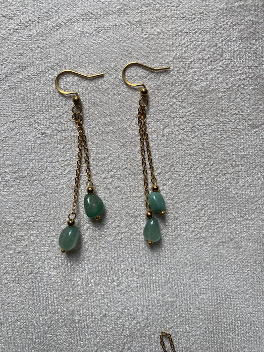 Earth 2-Chain Agate Drop Earrings